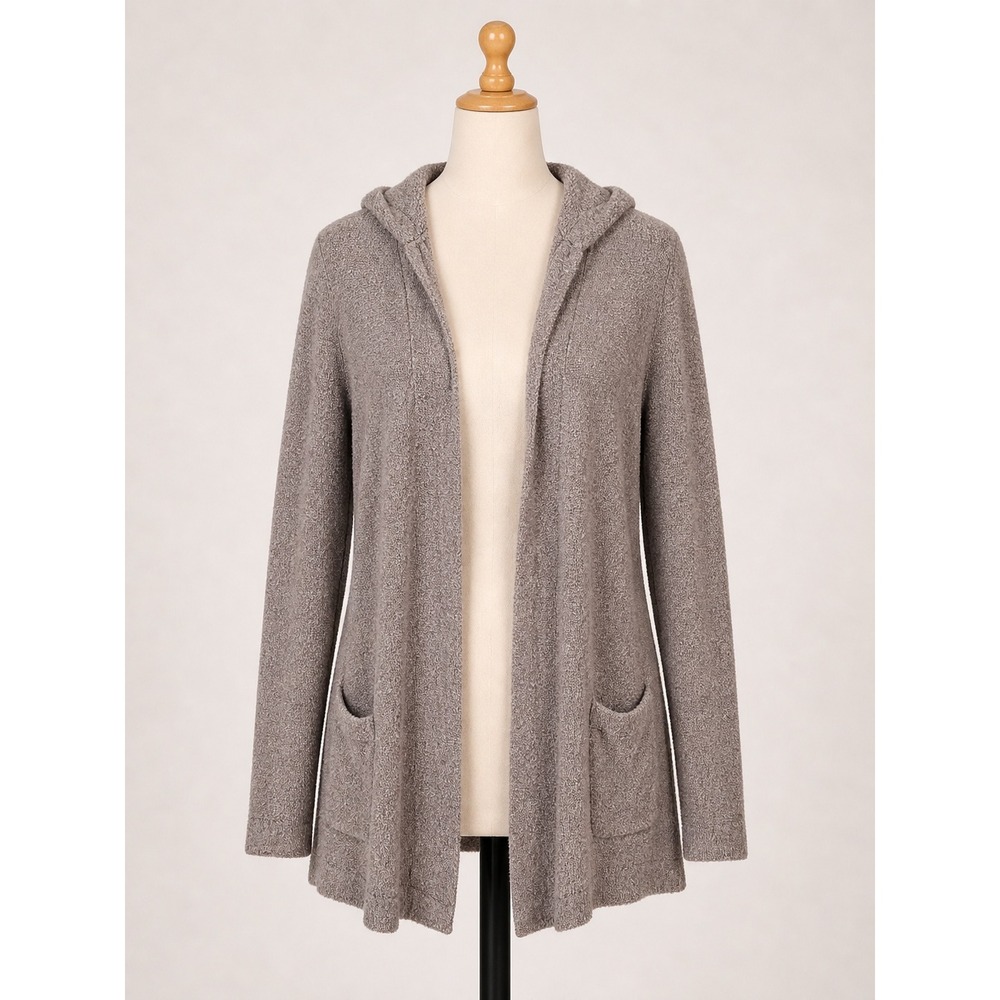 Barefoot Dreams CozyChic Lite Hooded Cardigan Women L Brown Open Front Pockets